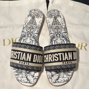 Dior Dway white and deep blue slides